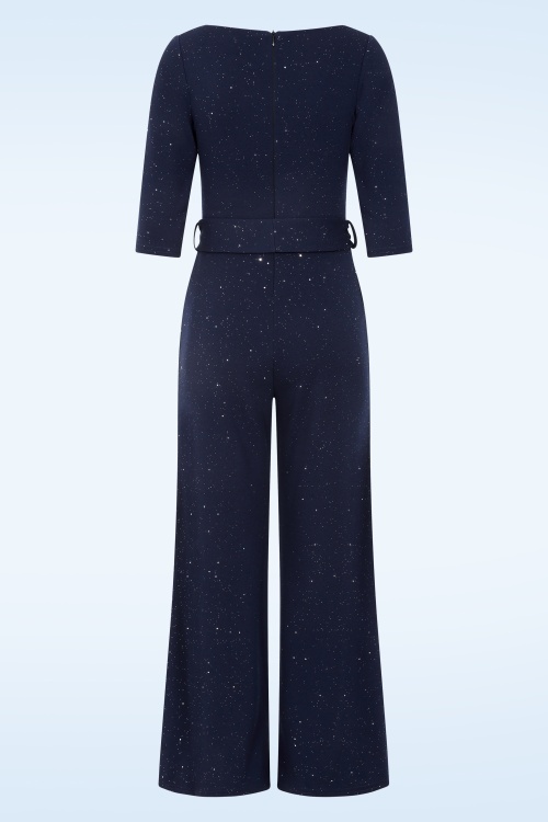 Vintage Chic for Topvintage - Topvintage exclusive ~ Irina glitter jumpsuit in marineblauw 3