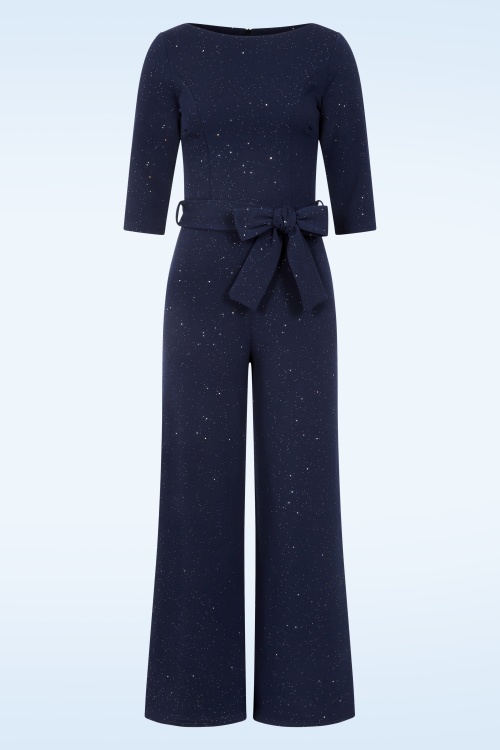 Vintage Chic for Topvintage - Topvintage exclusive ~ Irina glitter jumpsuit in marineblauw
