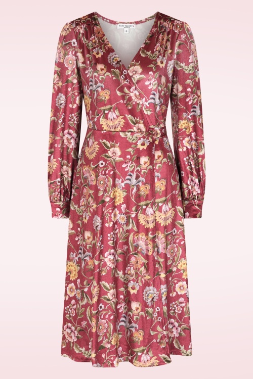 Very Cherry - Dalida Floral fluwelen wikkeljurk in dieprood