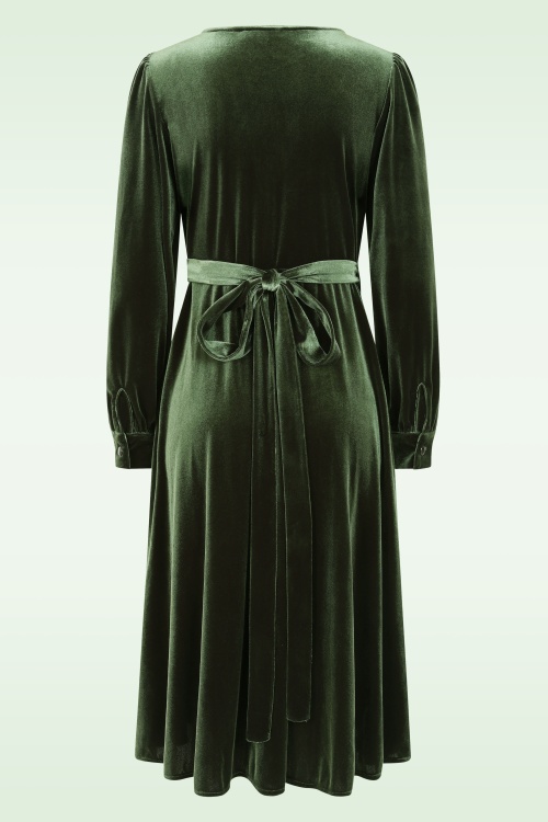 Very Cherry - Dalida fluwelen wikkeljurk in olijfgroen 3