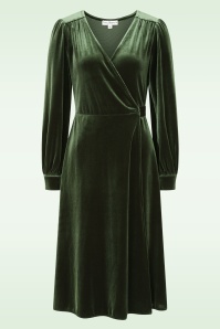 Very Cherry - Dalida fluwelen wikkeljurk in olijfgroen