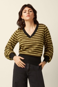 King Louie - V-Neck Walter top in zwart en multi