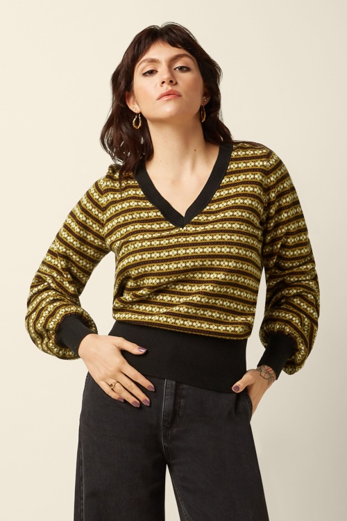 King Louie - V-Neck Walter top in zwart en multi