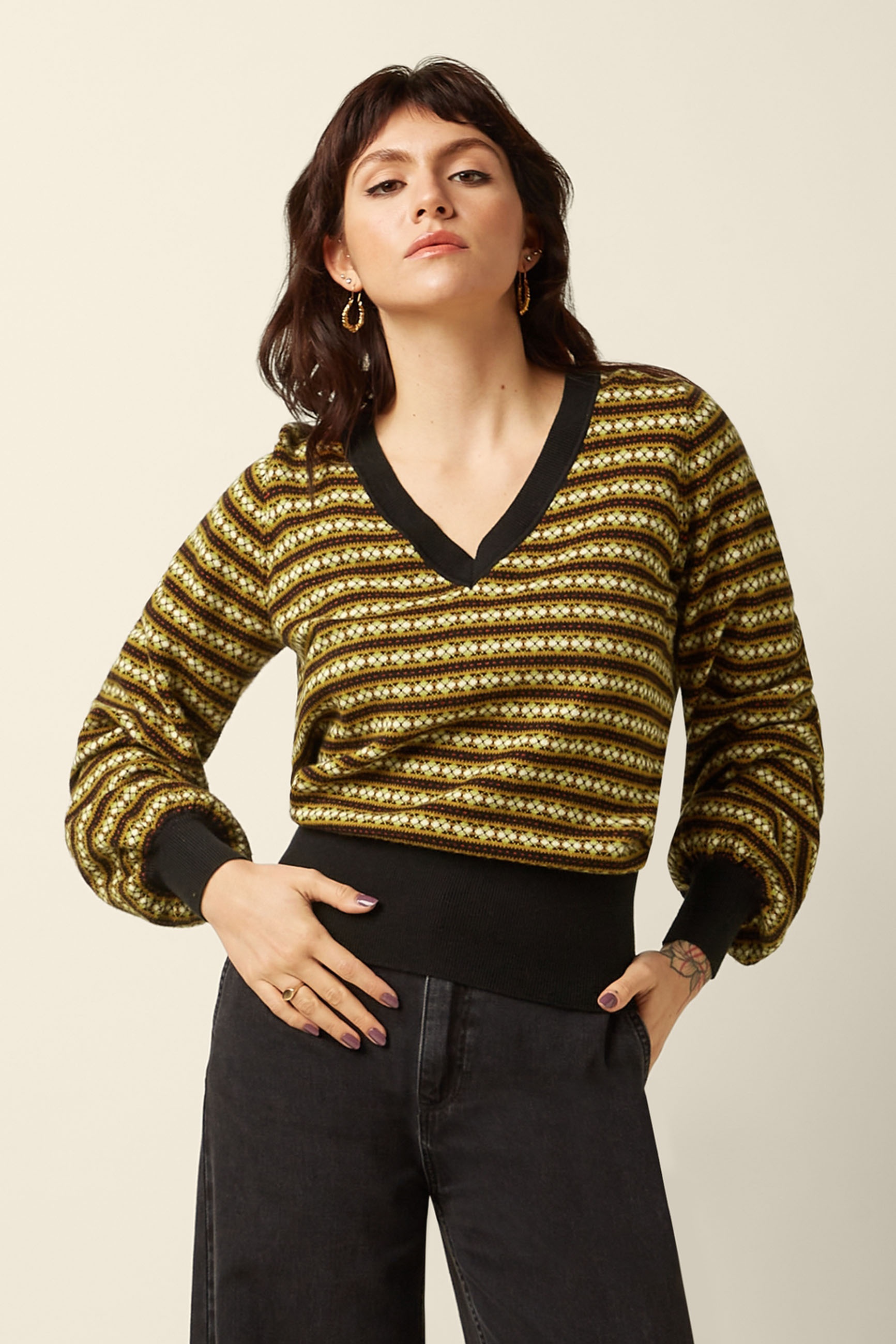 King Louie - V-Neck Walter top in zwart en multi