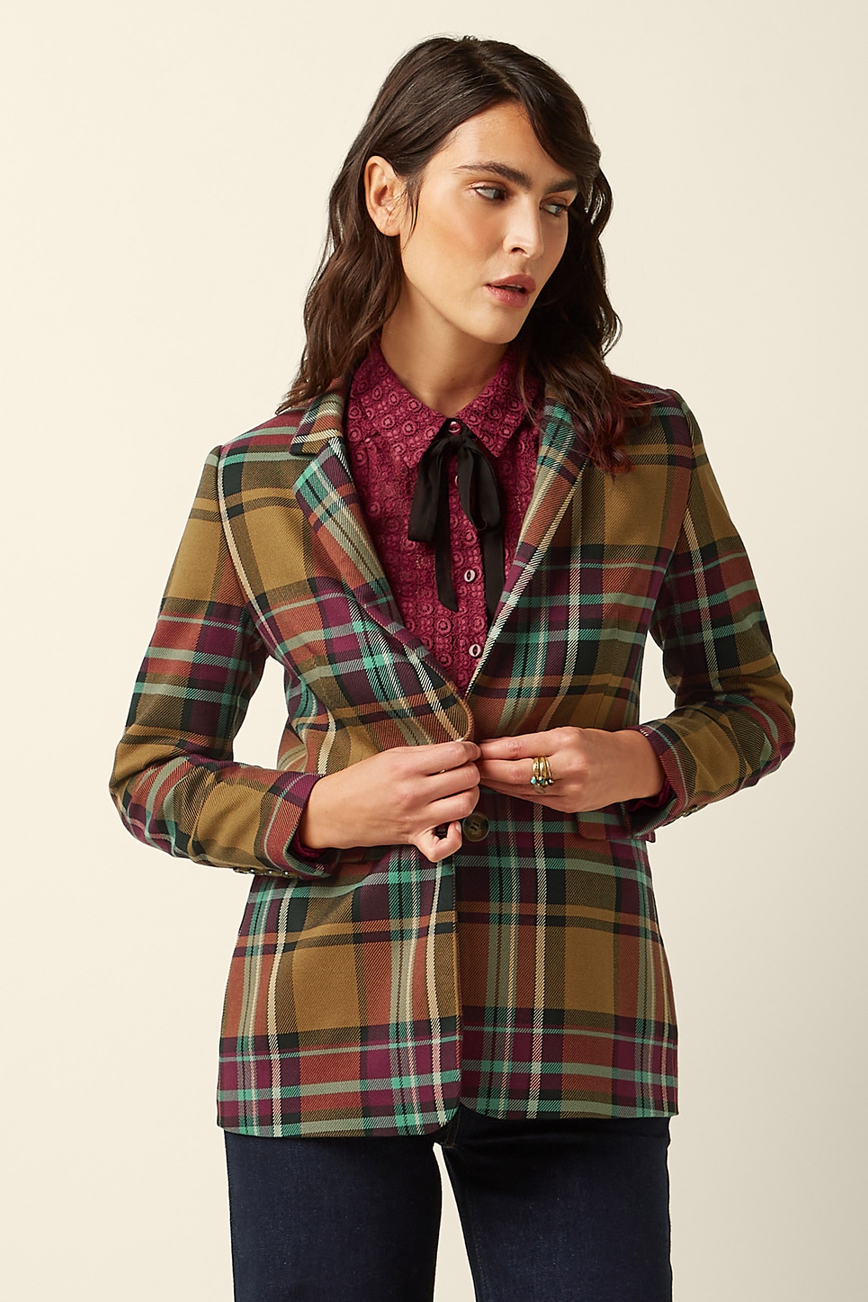 King Louie - Daisy Caroll Check blazer in goudbruin  6