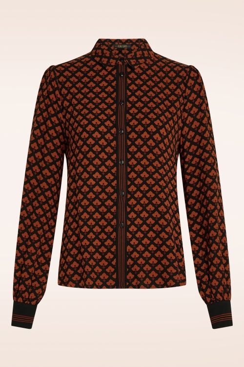 King Louie - Maisie Moire blouse in zwart en oranje 2