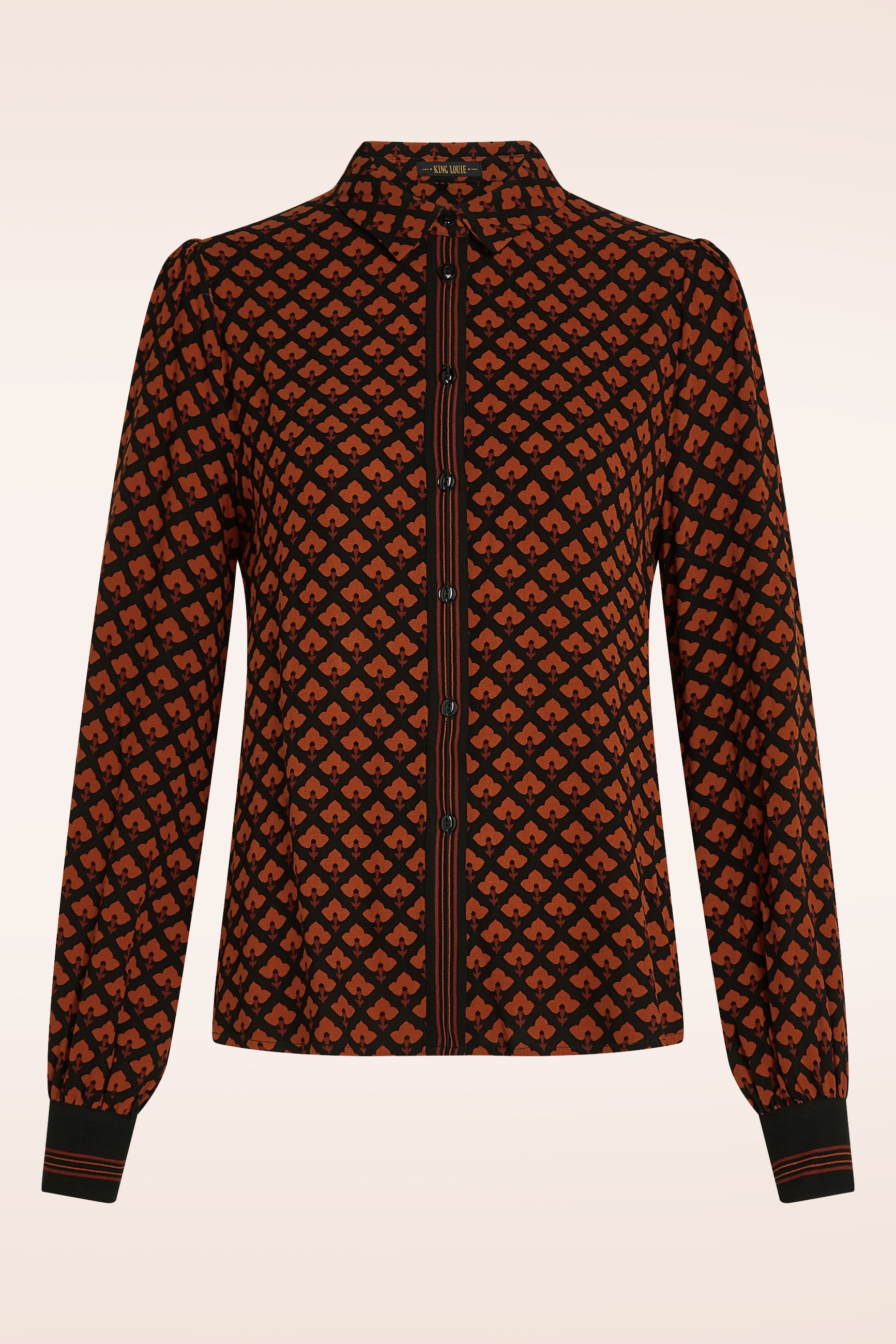 King Louie - Maisie Moire blouse in zwart en oranje 2