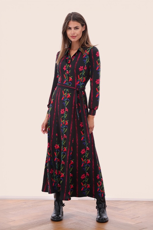 K-Design - Livia Floral maxi jurk in zwart