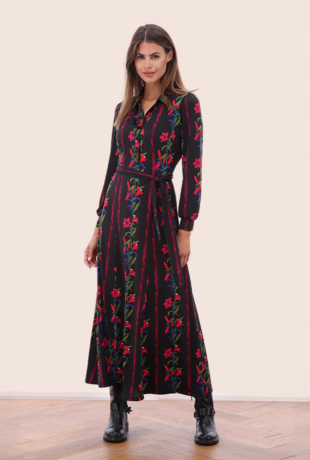 K-Design - Livia Floral maxi jurk in zwart