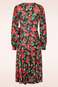 Vintage Chic for Topvintage - Topvintage exclusive ~ Athena Roses slinky swing jurk in zwart en rood 3
