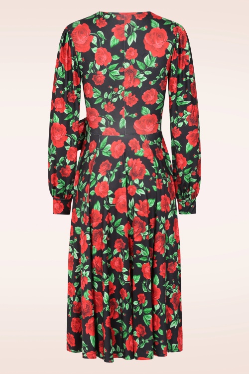 Vintage Chic for Topvintage - Topvintage exclusive ~ Athena Roses slinky swing jurk in zwart en rood 3
