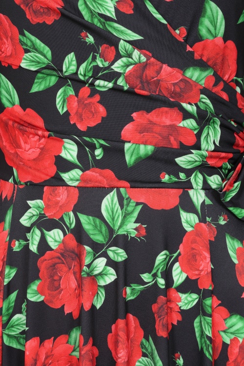 Vintage Chic for Topvintage - Topvintage exclusive ~ Athena Roses slinky swing jurk in zwart en rood 2