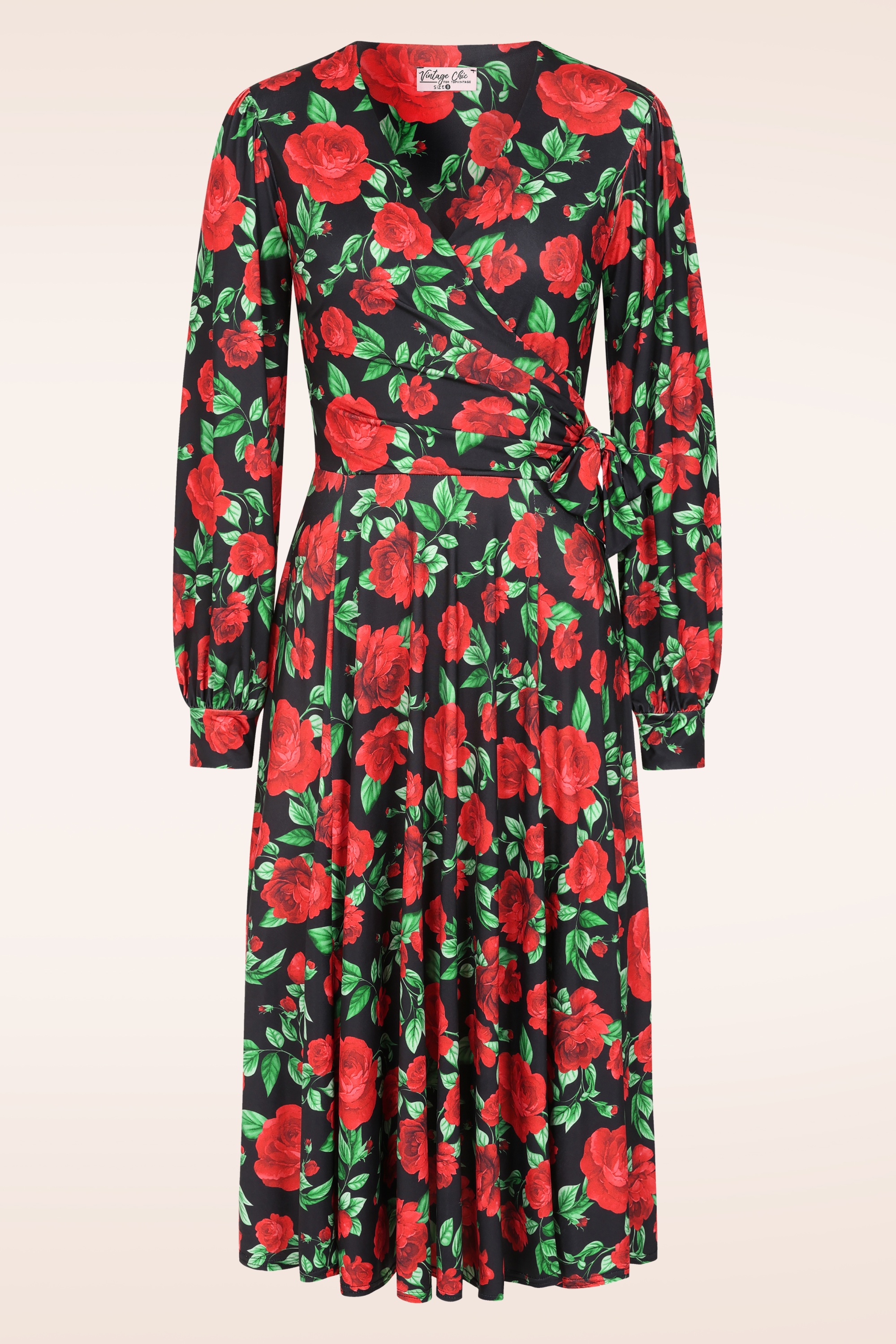 Vintage Chic for Topvintage - Topvintage exclusive ~ Athena Roses slinky swing jurk in zwart en rood