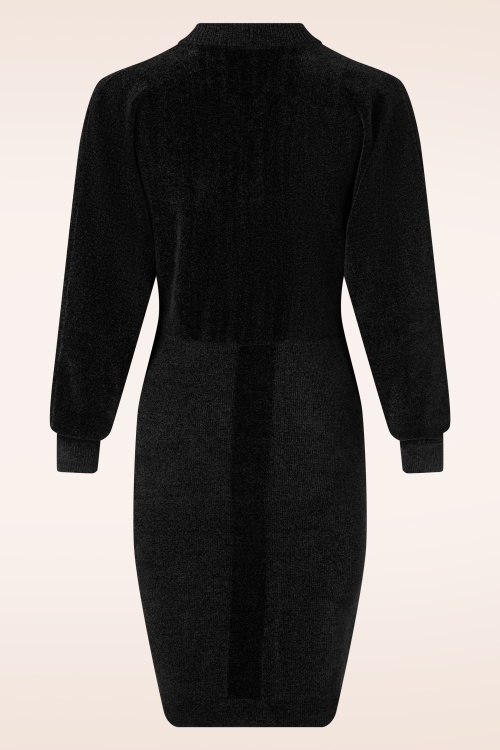 K-Design - Jessy Bomber Style gebreide velours jurk in zwart 4