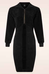 K-Design - Jessy Bomber Style gebreide velours jurk in zwart 2