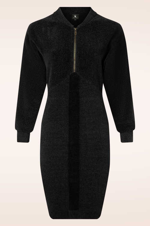 K-Design - Jessy Bomber Style gebreide velours jurk in zwart 2