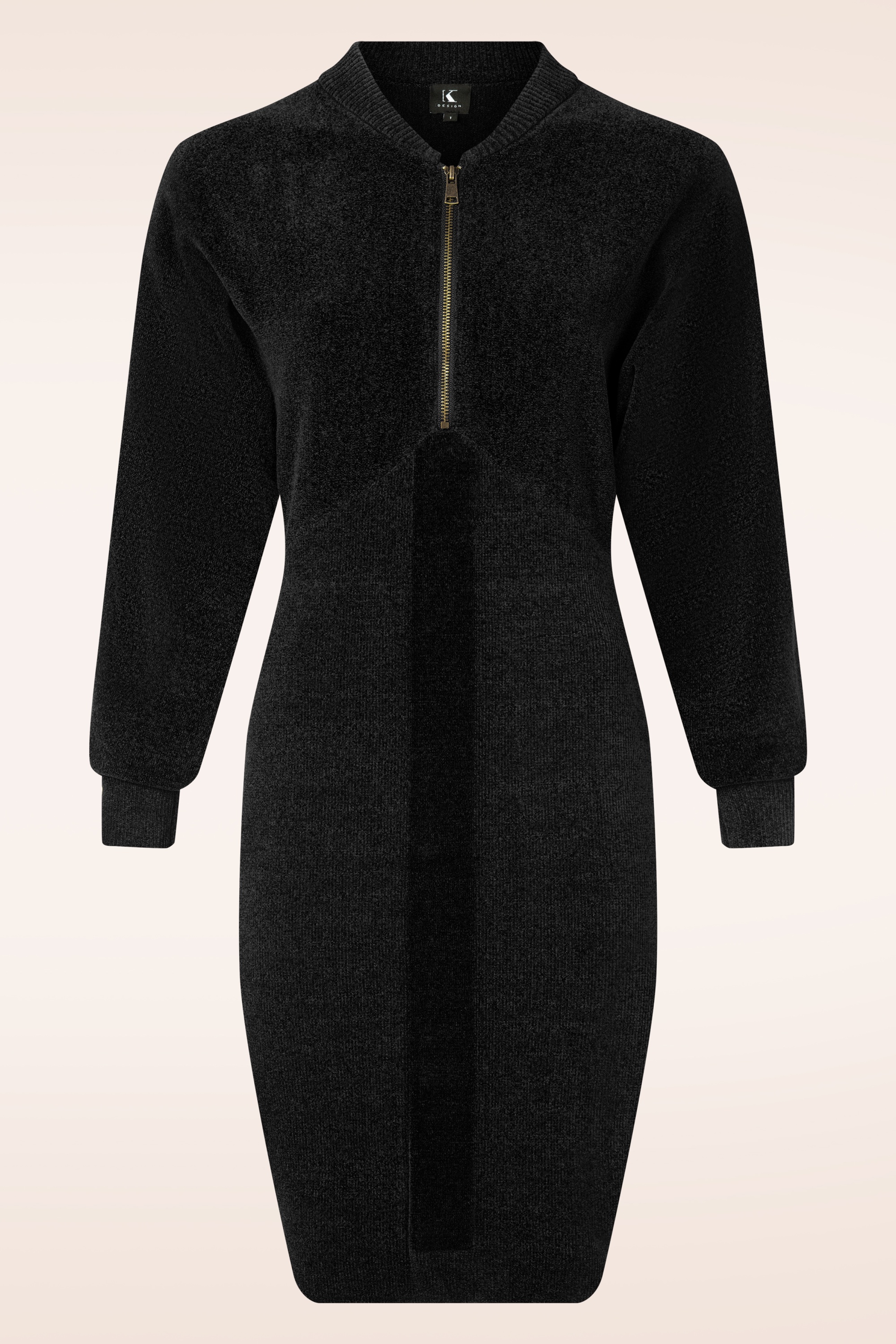 K-Design - Jessy Bomber Style gebreide velours jurk in zwart 2