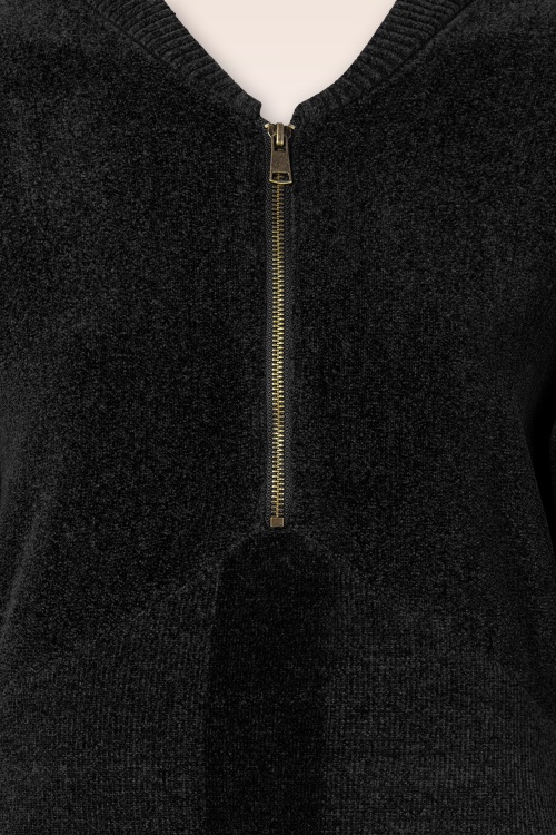 K-Design - Jessy Bomber Style gebreide velours jurk in zwart 3