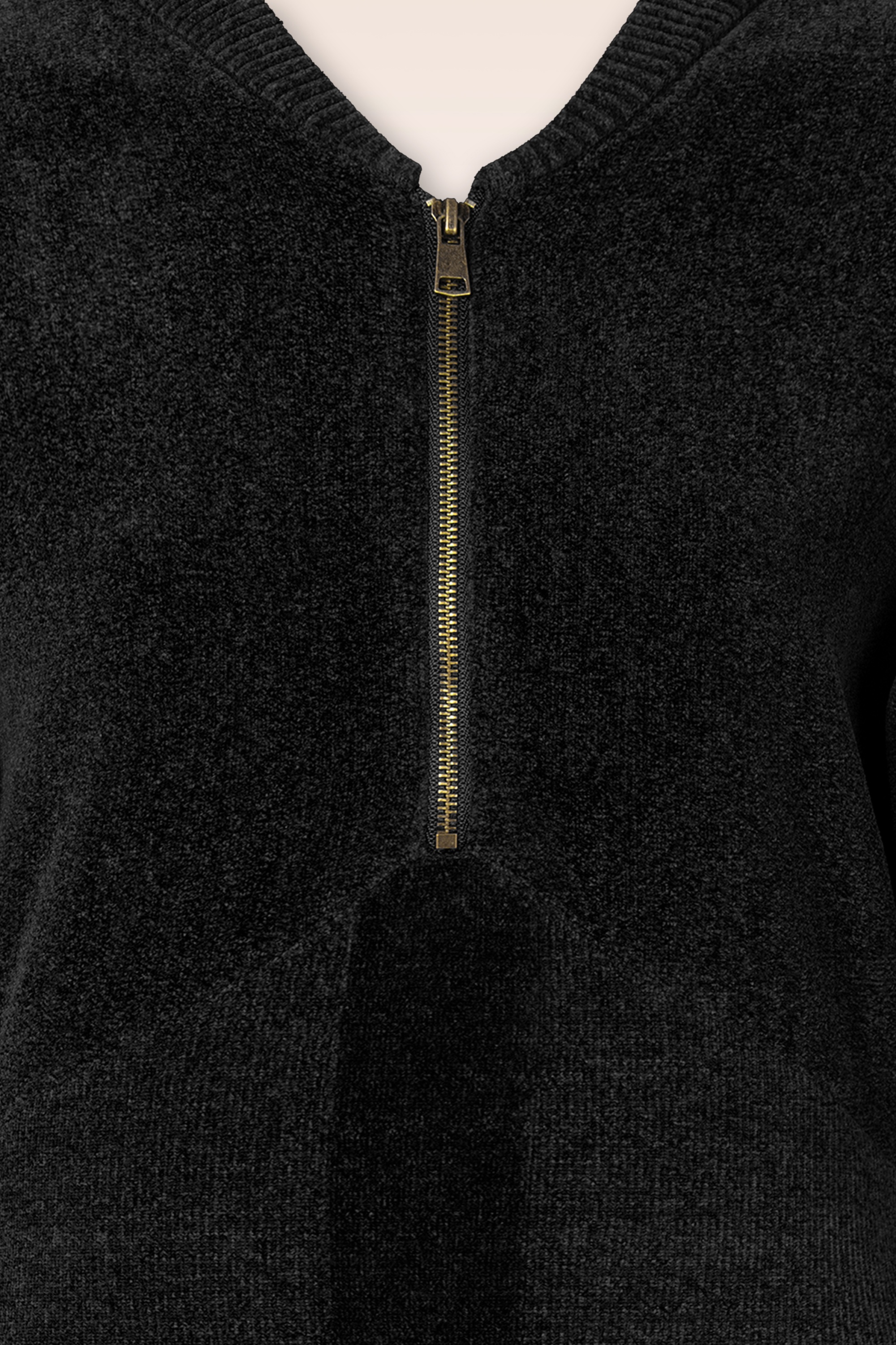 K-Design - Jessy Bomber Style gebreide velours jurk in zwart 3