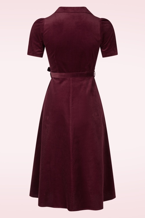 Very Cherry - Midi Revers corduroy jurk in granaatappelrood  3