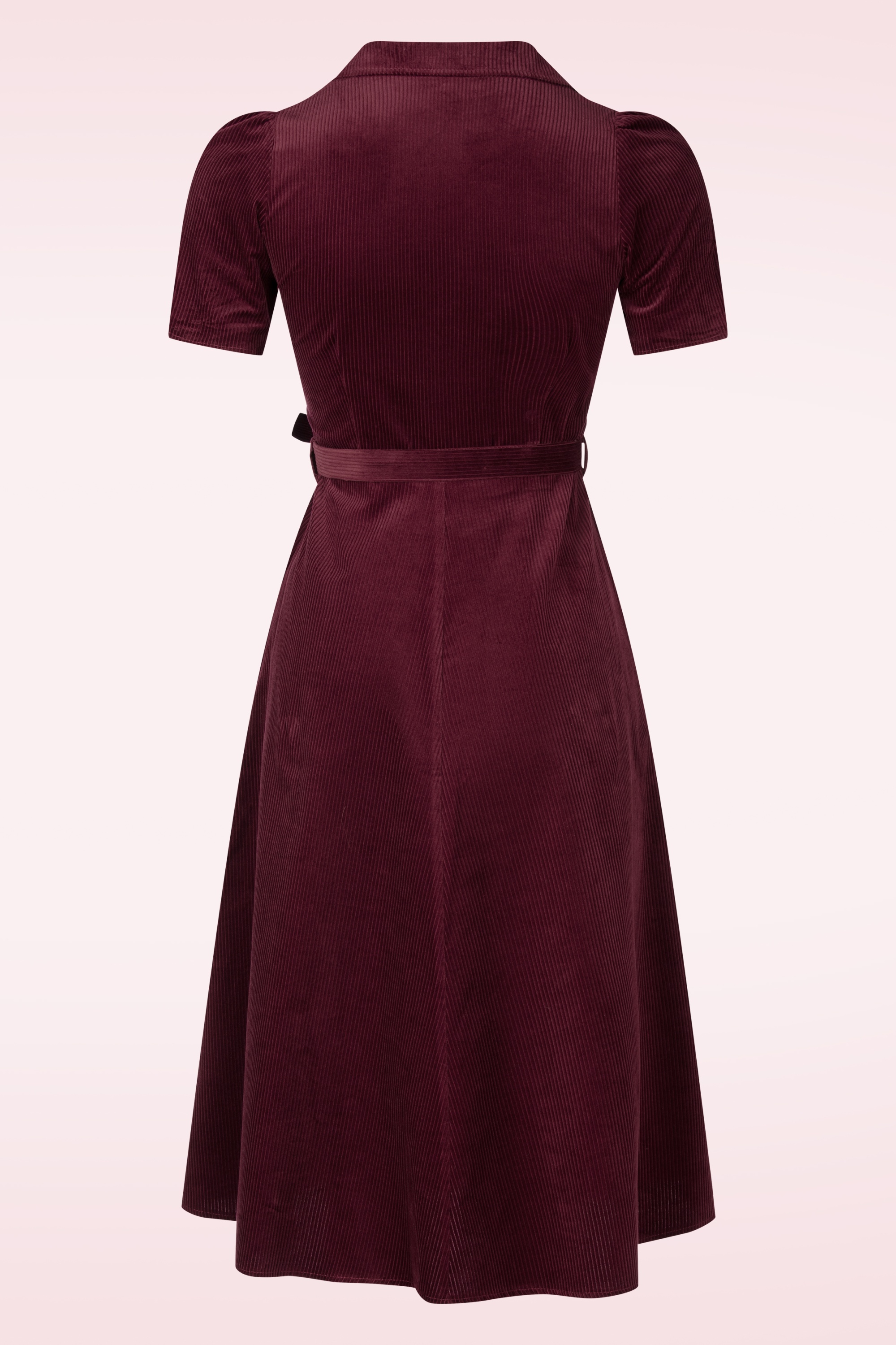 Very Cherry - Midi Revers corduroy jurk in granaatappelrood  3