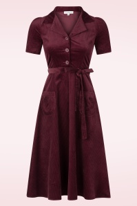 Very Cherry - Midi Revers corduroy jurk in granaatappelrood 