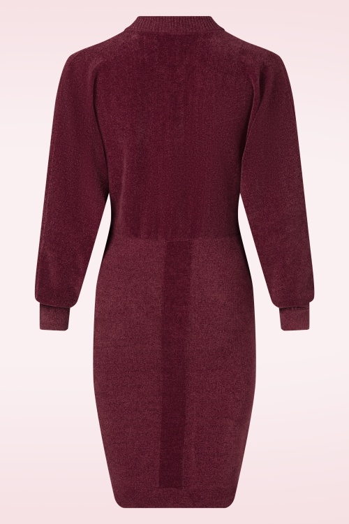 K-Design - Jessy Bomber Style gebreide velours jurk in bordeauxrood 4