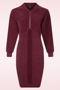 K-Design - Jessy Bomber Style gebreide velours jurk in bordeauxrood 2