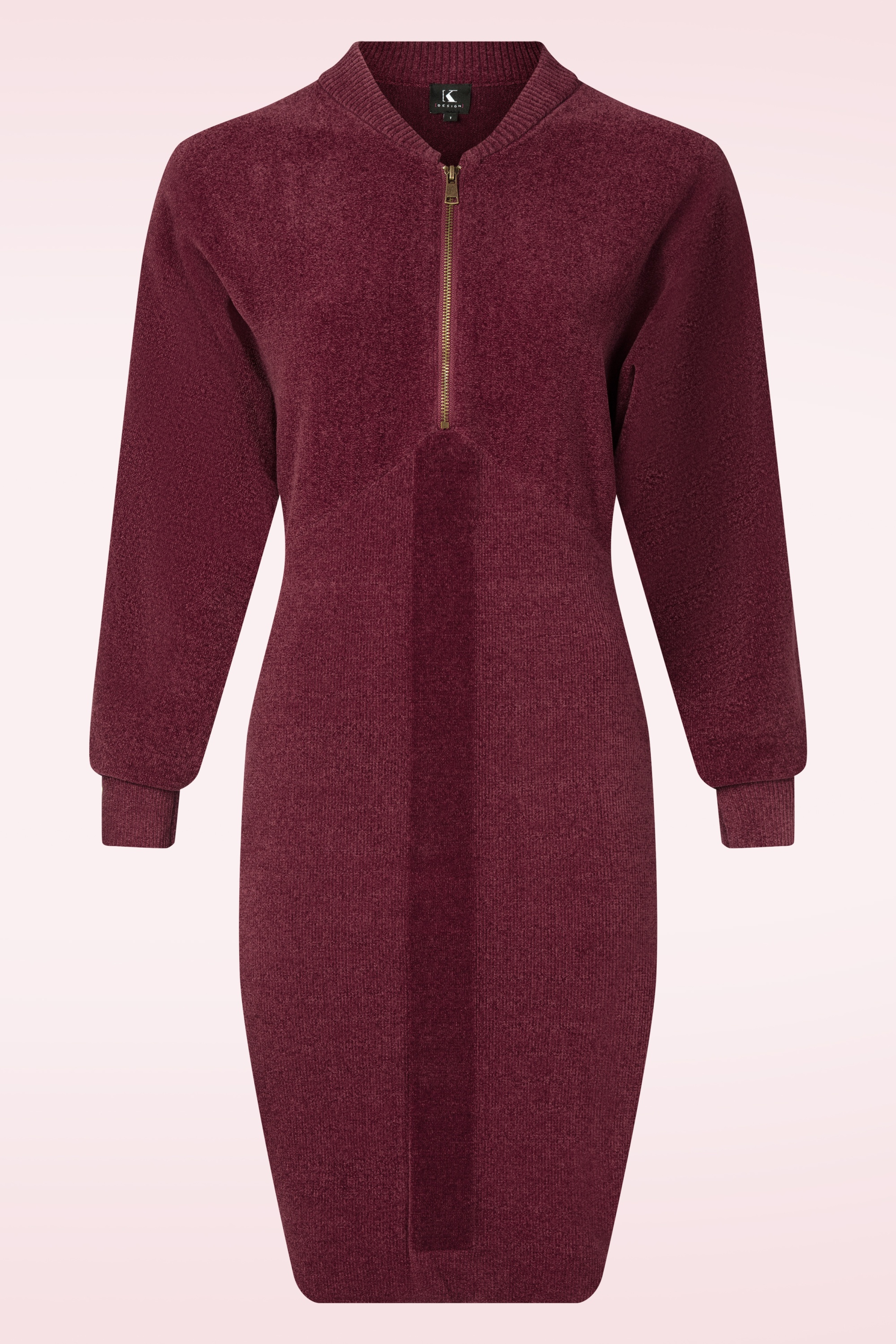 K-Design - Jessy Bomber Style gebreide velours jurk in bordeauxrood 2
