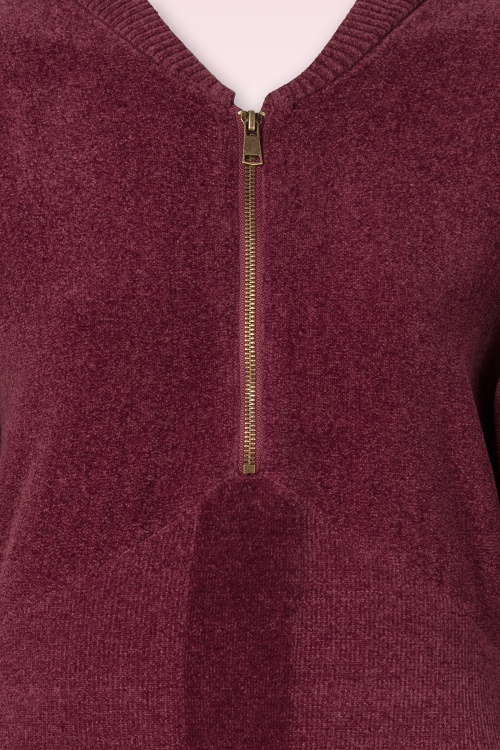 K-Design - Jessy Bomber Style gebreide velours jurk in bordeauxrood 3
