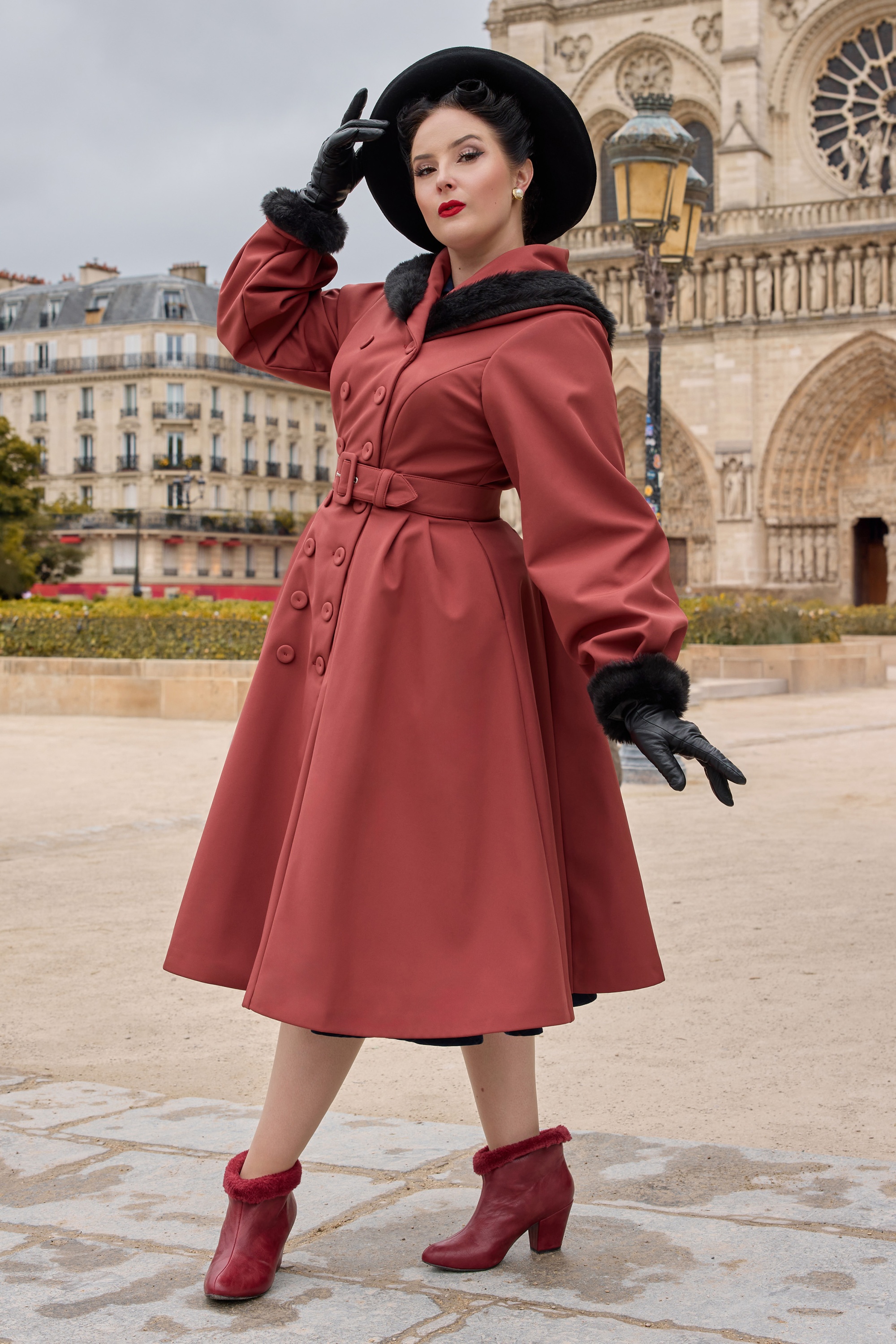 Miss Candyfloss - Lena Harmony waterafstotende winterjas in donker blush en zwart 3