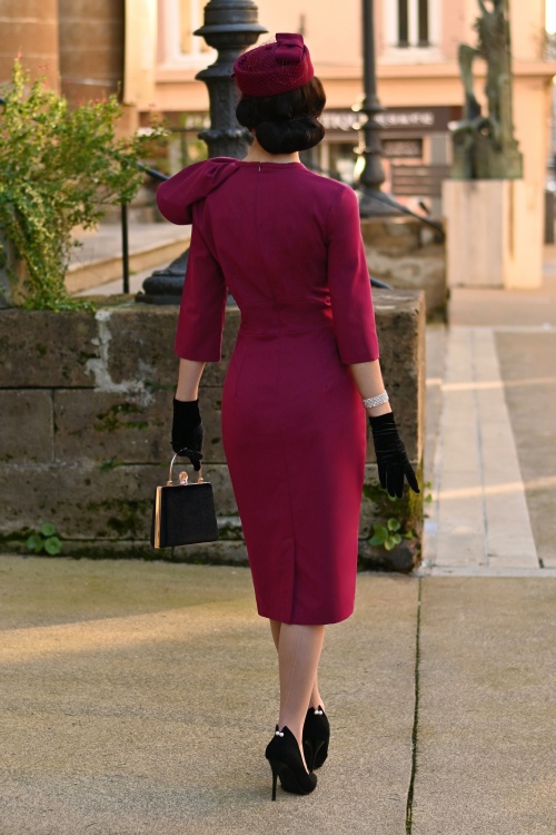 Vintage Diva  - Lorena pencil jurk in bordeauxrood 6