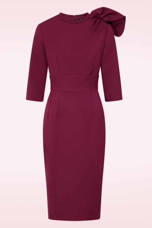 Vintage Diva - Lorena pencil jurk in bordeauxrood 2