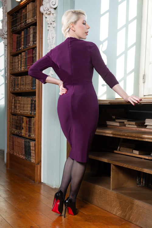 Vintage Diva  - Lilianne pencil jurk in paars violet 4