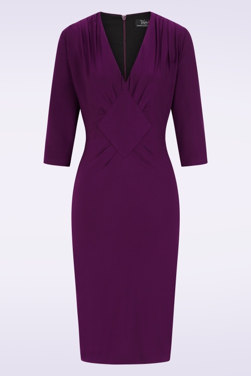 Vintage Diva - Lilianne pencil jurk in paars violet 2