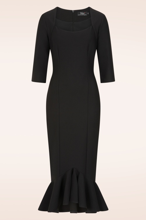 Vintage Diva - Mara midi fishtail jurk in zwart 2