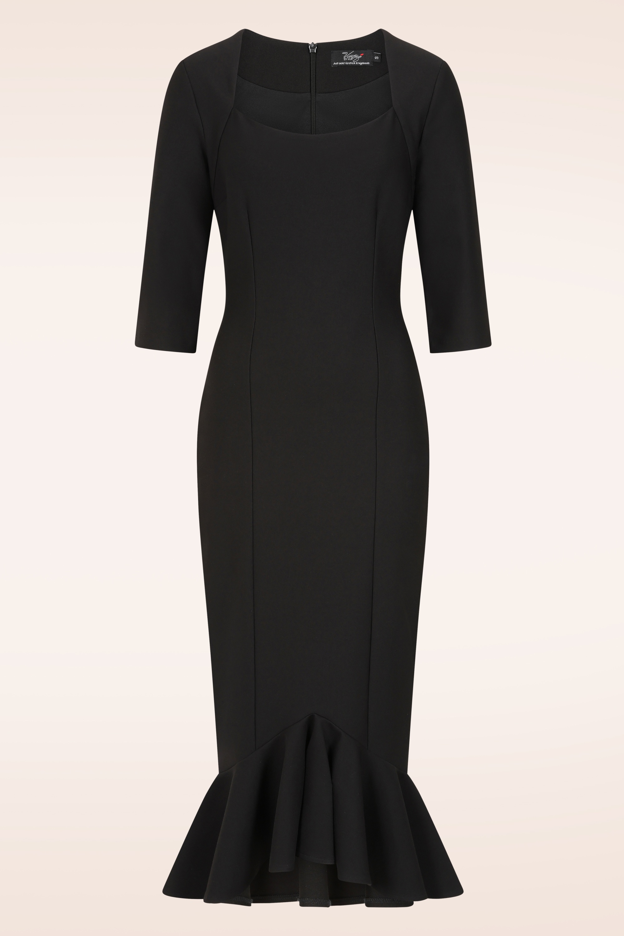 Vintage Diva  - Mara midi fishtail jurk in zwart 2