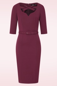 Vintage Diva  - Ferocity pencil jurk in bordeauxrood 3