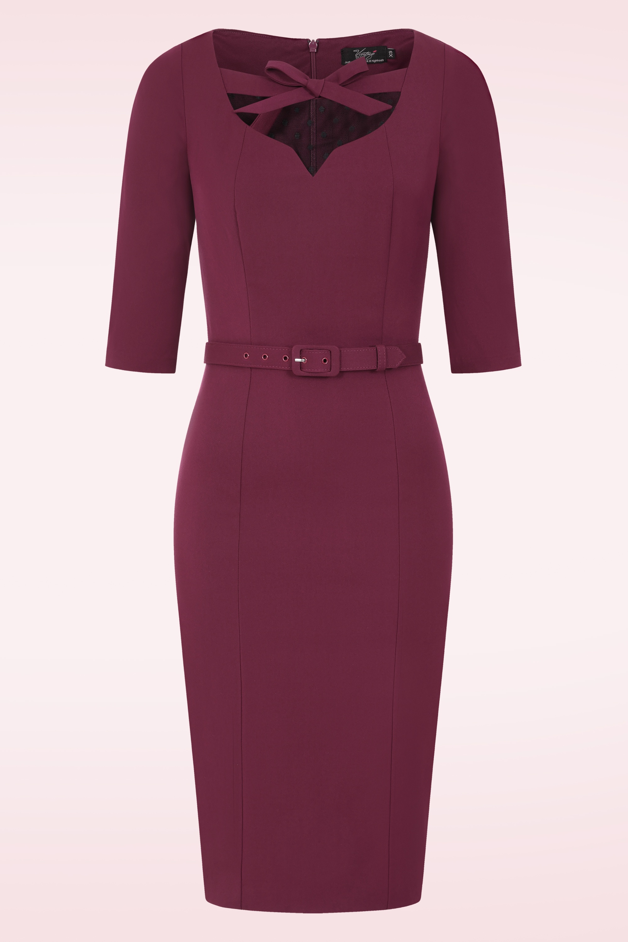 Vintage Diva  - Ferocity pencil jurk in bordeauxrood 3