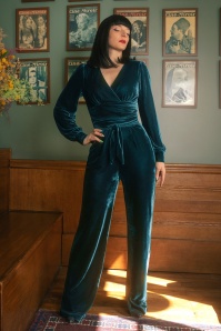Vintage Diva  - Celeste fluwelen jumpsuit in teal 4