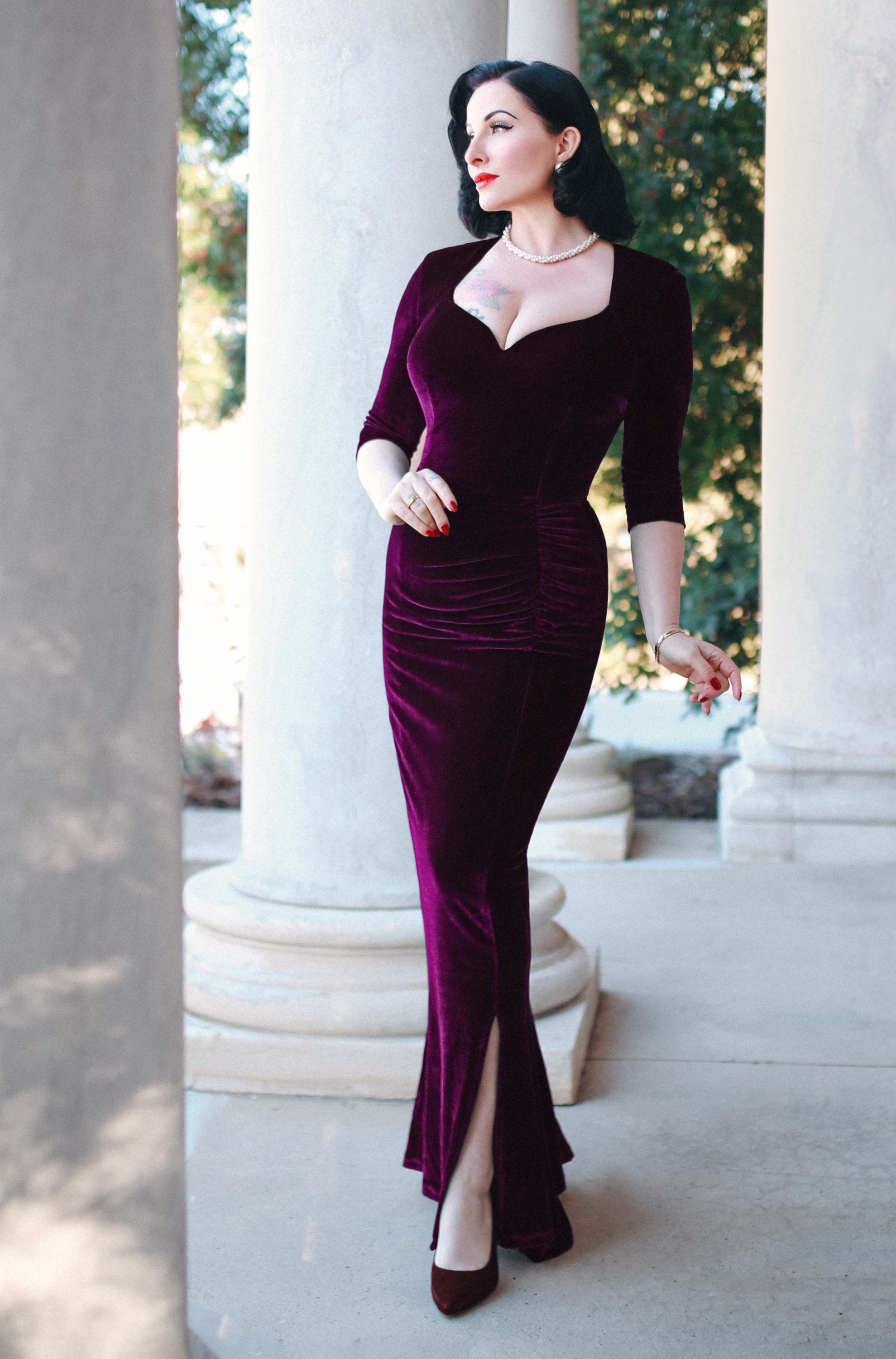 Vintage Diva  - Elvira maxi jurk in bordeauxrood 2