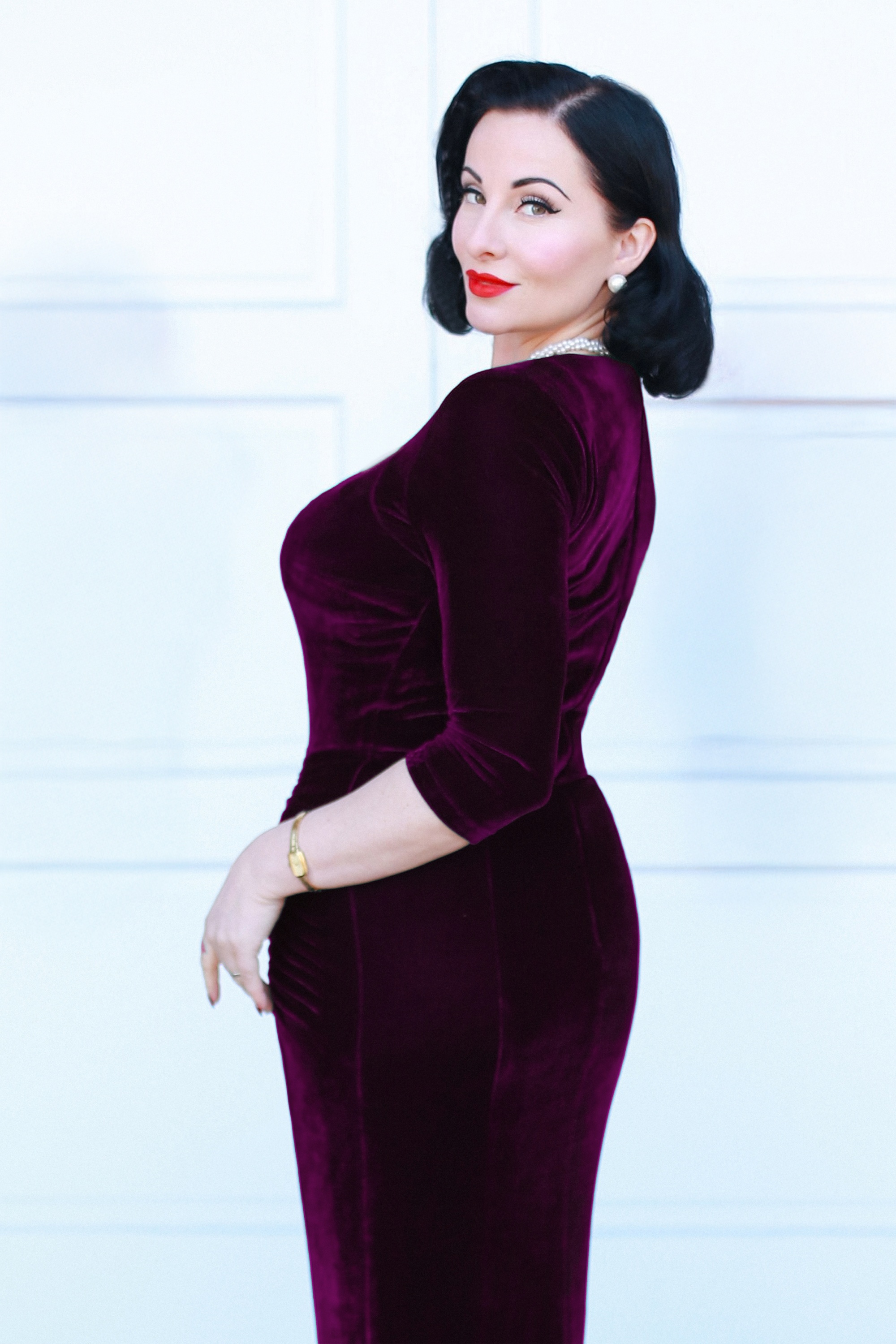 Vintage Diva  - Elvira maxi jurk in bordeauxrood 4