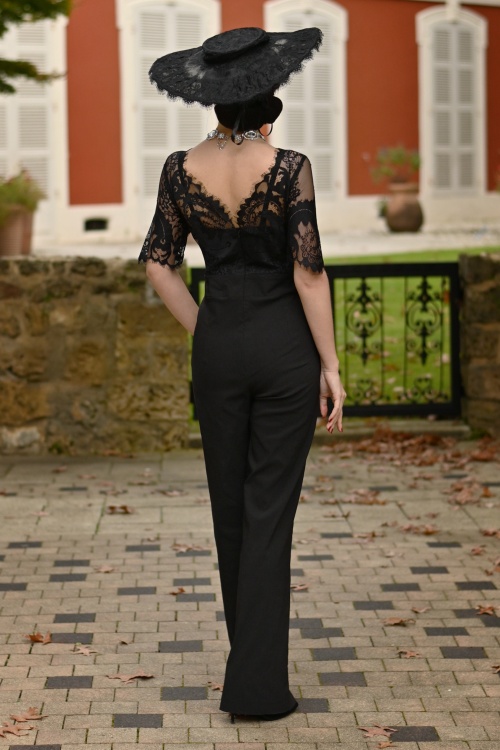 Vintage Diva  - Leonora Lace jumpsuit in zwart 3