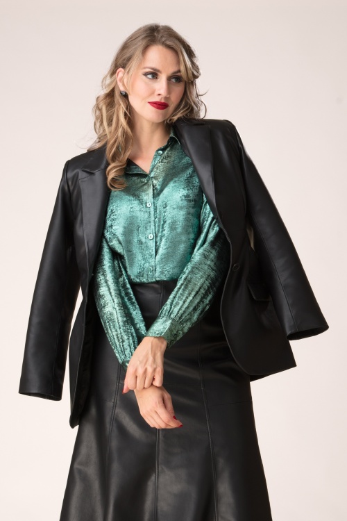 Topvintage Boutique Collection - Topvintage exclusive ~ Liana Faux Leather blazer in zwart 4