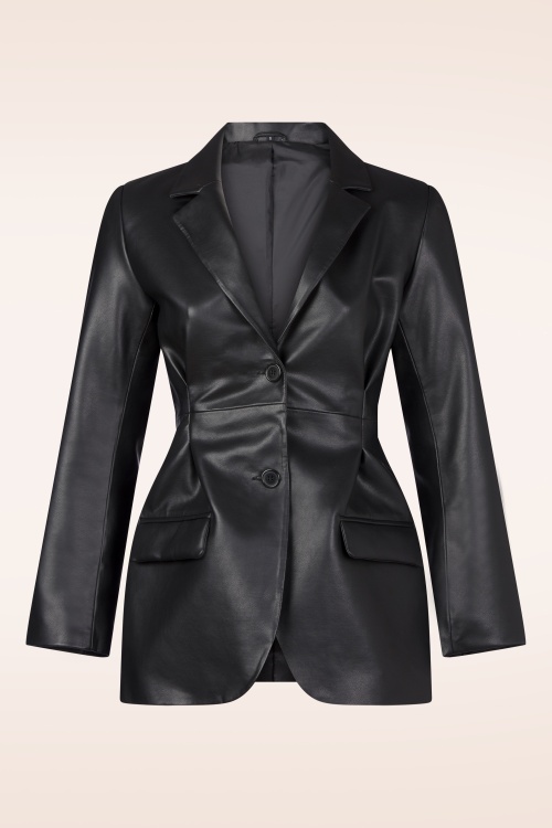 Topvintage Boutique Collection - Topvintage exclusive ~ Liana Faux Leather blazer in zwart