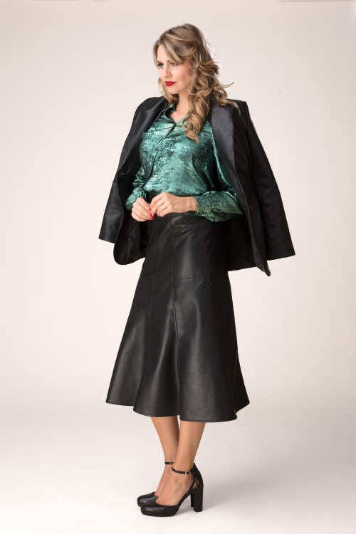 Topvintage Boutique Collection - Topvintage exclusive ~ Lara Faux Leather Midi rok in zwart 2