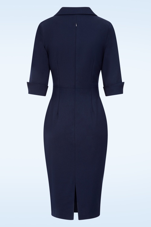 Vintage Diva  - Palmer pencil jurk met overrok in marineblauw 8