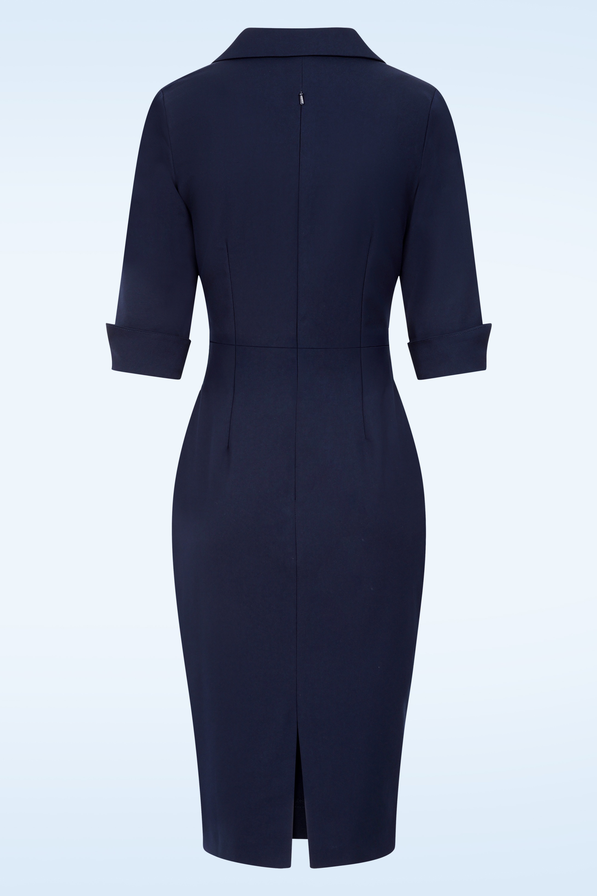 Vintage Diva  - Palmer pencil jurk met overrok in marineblauw 8
