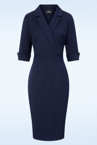 Vintage Diva  - Palmer pencil jurk met overrok in marineblauw 5