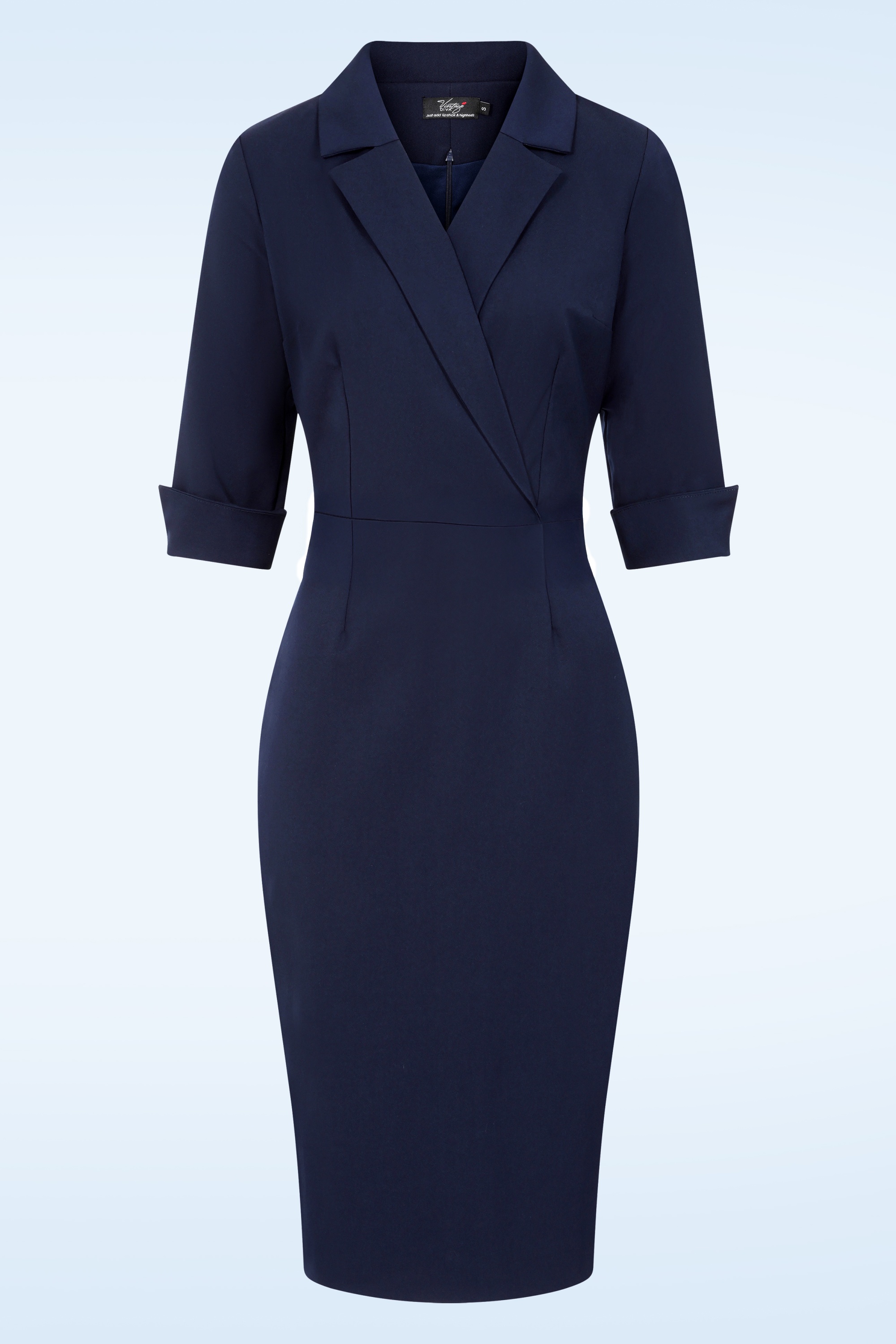 Vintage Diva  - Palmer pencil jurk met overrok in marineblauw 5
